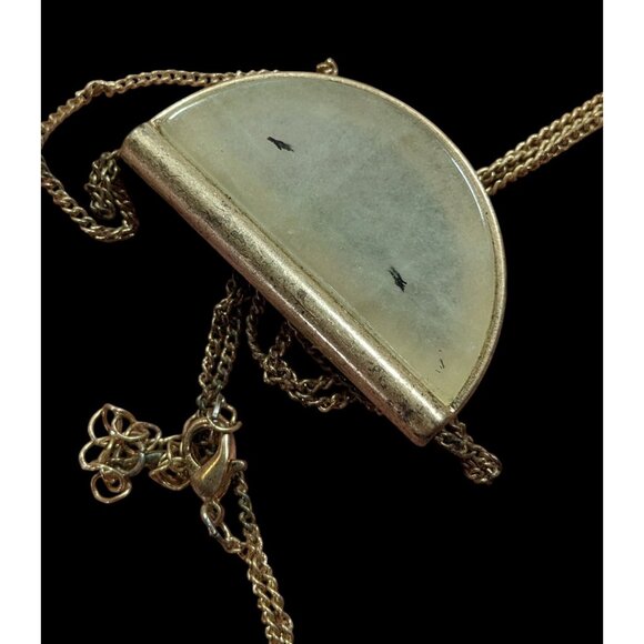 Geometric Rutilated Quartz Half Circle Pendant Necklace - Picture 4 of 10